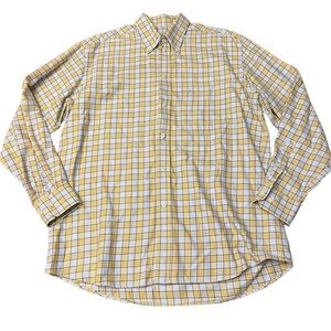 Bogner Mens Size 42 XL Gold and Blue Plaid Button Down Shirt